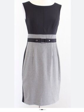 White House Black Market Black & White Houndstooth Midi Sheath Dress